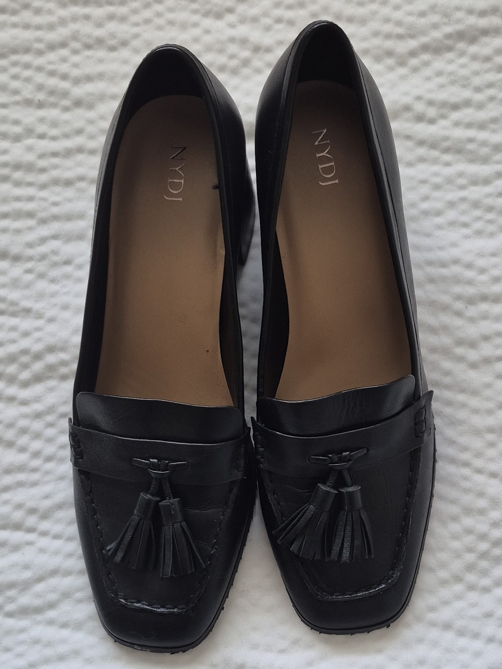NYDJ Women's Black Solid Square Toe Slip-On Tassel Leather Loafer US 10